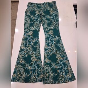 Free People Teal and Yellow Paisley Palazzo Pants